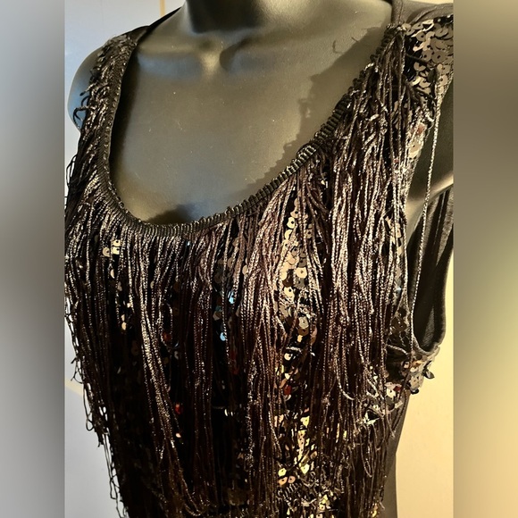 Black Sequin Fringe dress vintage Gatsby dress fringe sequence stampede western - Picture 1 of 11